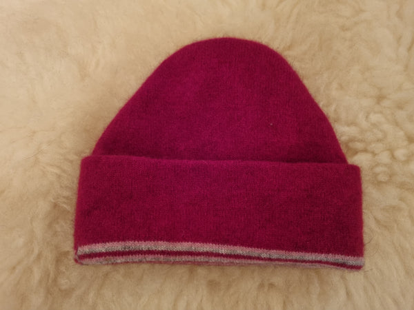 Striped double -Layer Reversible  Possum merino beanie KC397