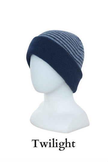 Striped double -Layer Reversible  Possum merino beanie KC397